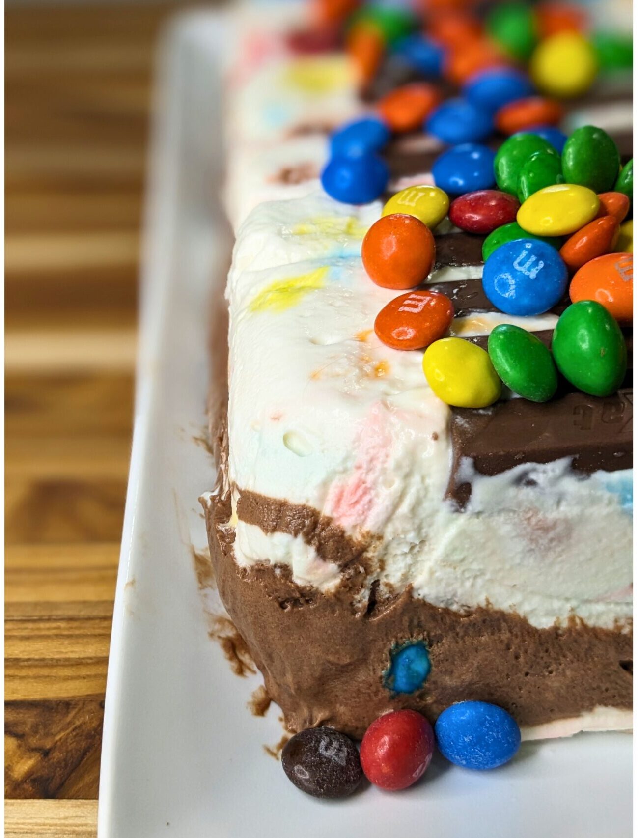 Leftover M&M Kit Kat Ice Cream Cake