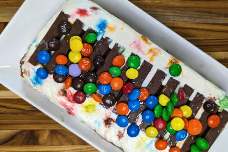 Leftover M&M Kit Kat Ice Cream Cake