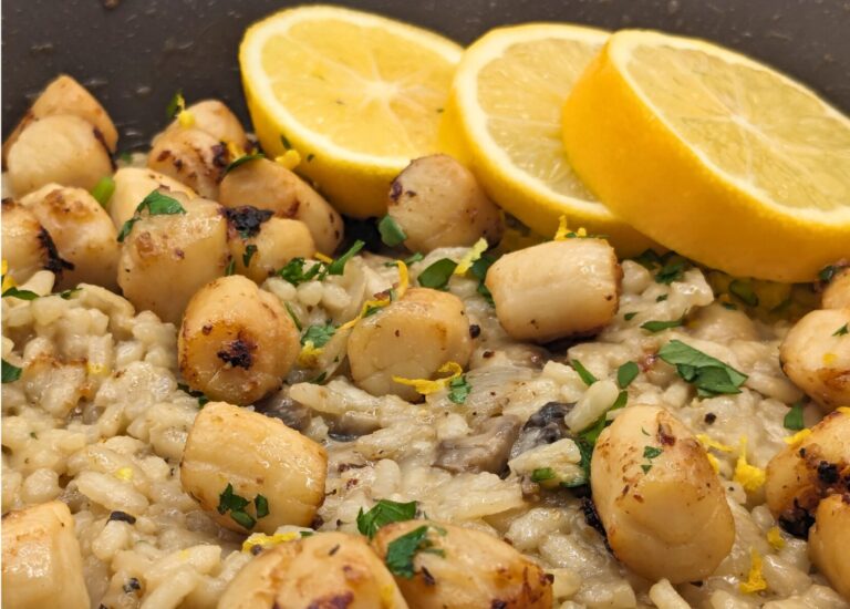 Lemon Butter Scallops with Champagne Mushroom Risotto