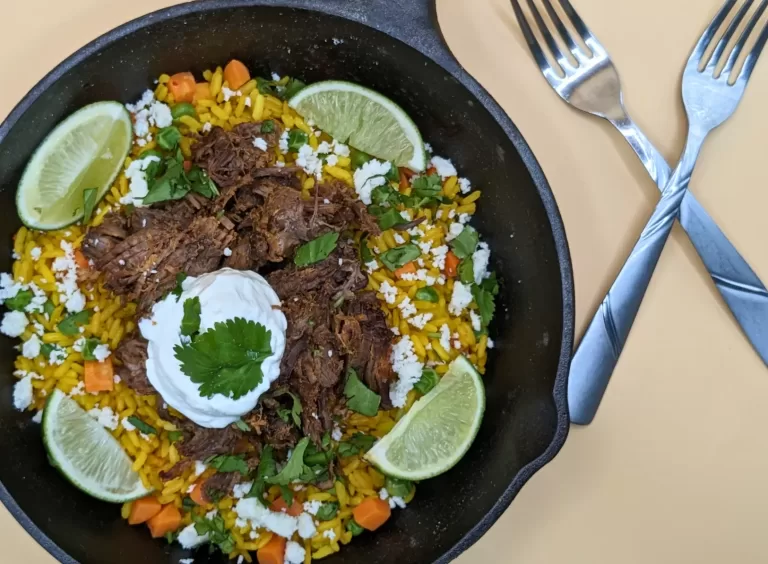 Savory Beef Barbacoa and Yellow Rice with Vegetables Recipe