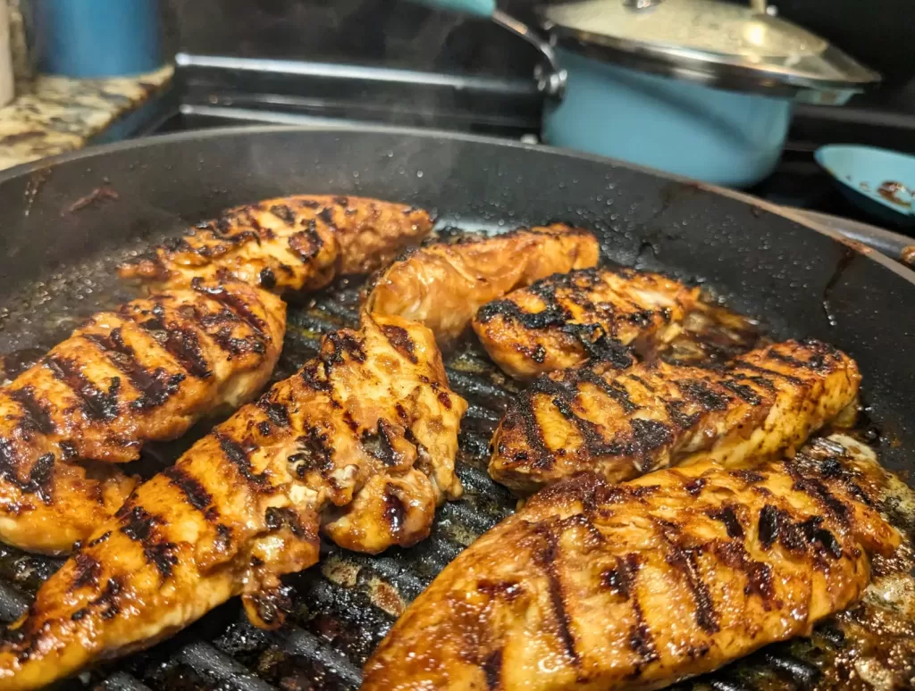 bbq chicken breast on the skillet