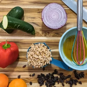 fresh ingredients, farro salad, vegetable preparation, healthy cooking, culinary art, colorful vegetables, food photography, kitchen prep, cooking essentials, whole foods, culinary photography, rustic wooden background, image food, photographs of food, food photoshoot